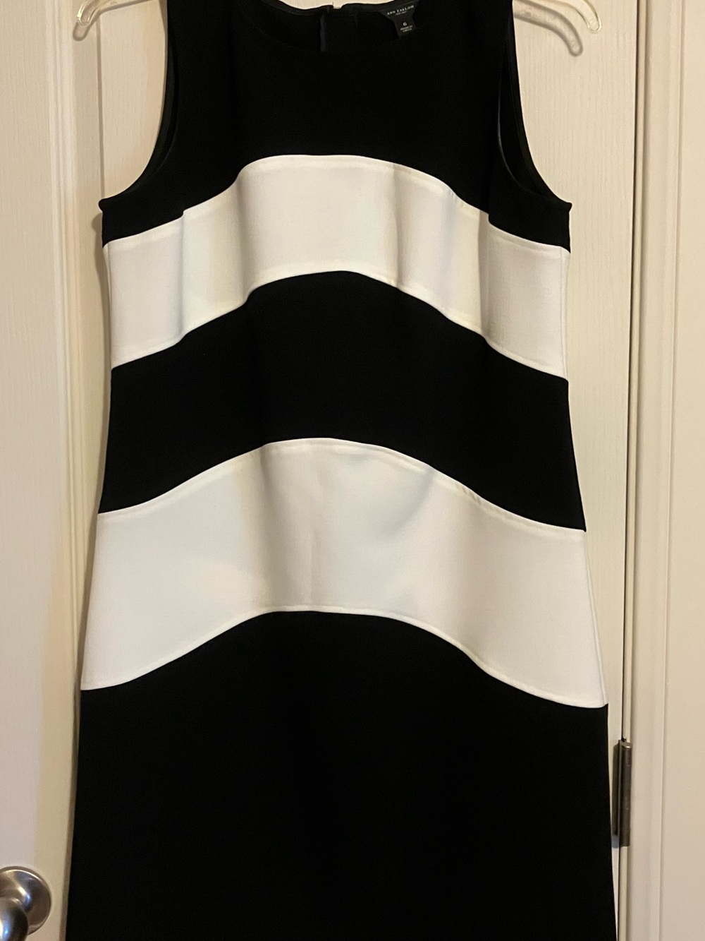 Sleeveless Black and White Striped Shift Dress
